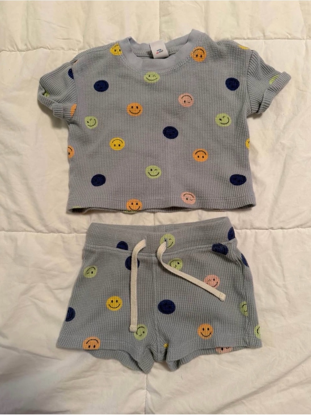 Old Navy Kids Light Blue Smiley Waffle-Knit Set, size 0-3 mo